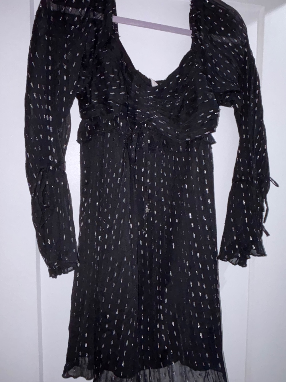 American Eagle Outfitters Black Long Sleeve Dress with Silver Sparkles